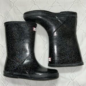 Hunter Kids Black Glitter Rain Boots